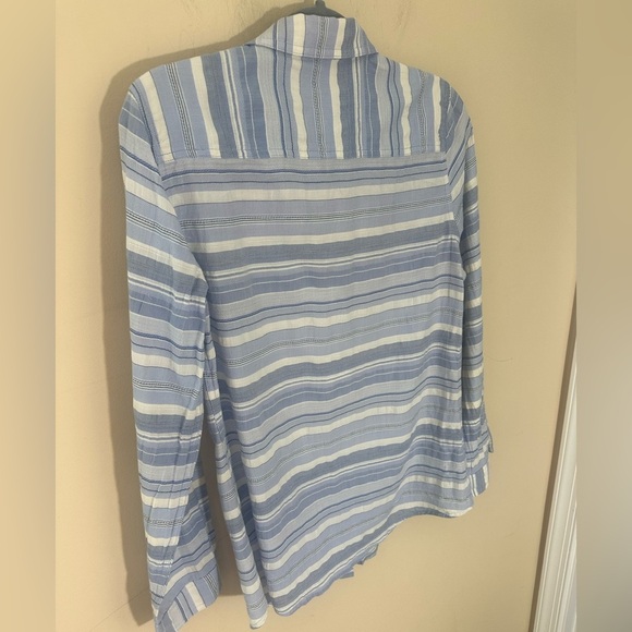 J. McLaughlin Womens Blue White Stripe Long Sleeve Button Down Blouse Sz M - Picture 2 of 5